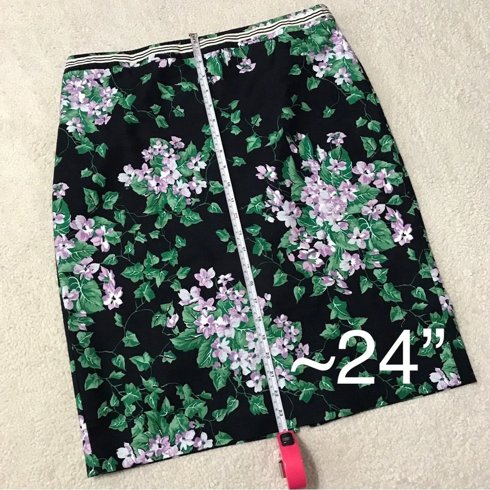 Talbots Navy Pencil Skirt with Green and Lilac Floral Print - Picture 9 of 15
